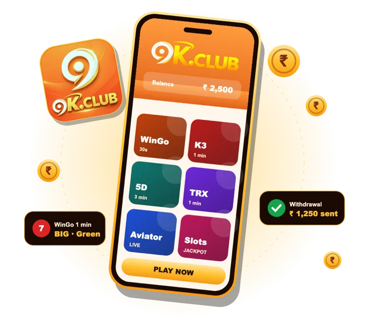 9K Club app with WinGo, K3, 5D, TRX, Aviator and Slots